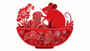 鼠年剪纸 鼠鱼共贺新春