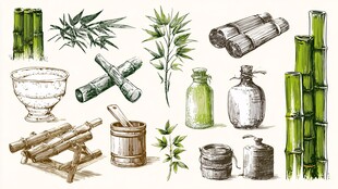 手绘中式竹制器具与用品