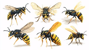 黄蜂姿态水彩画集合