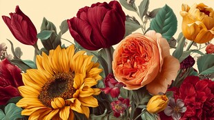 多彩花卉绽放的视觉盛宴