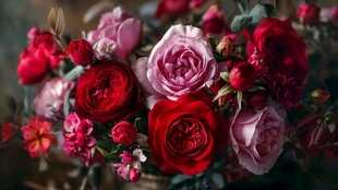 多彩玫瑰绽放的浪漫花束