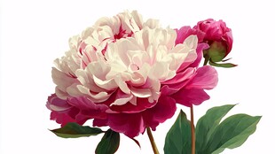 娇艳双色芍药花绽放