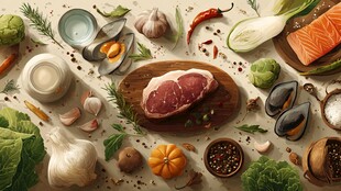 多样生鲜食材齐聚画面