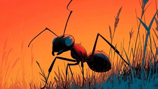 夕阳下的独行蚂蚁