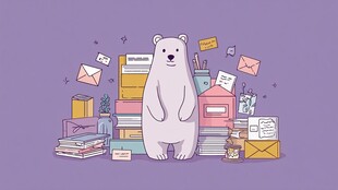 北极熊置身信件书籍之中