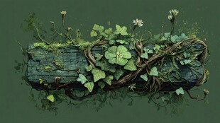 长满绿植的古老朽木