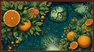 奇幻橘景 绿叶环绕的橙果