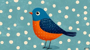 蓝橙小鸟站在波点背景上