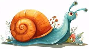 可爱卡通蜗牛在花草间