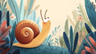 可爱蜗牛漫步于植物丛中