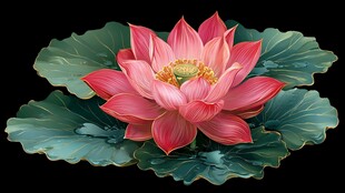 盛开的粉色荷花与荷叶