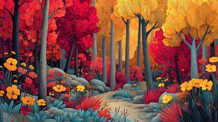 秋日梦幻森林花卉景观