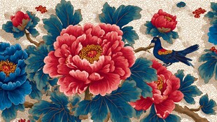 富贵牡丹图 鸟栖繁花间