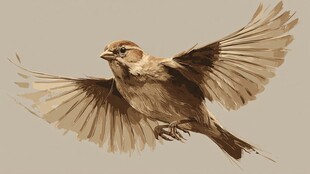 展翅飞翔的麻雀