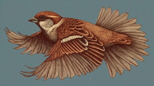 飞翔的棕褐色麻雀插画