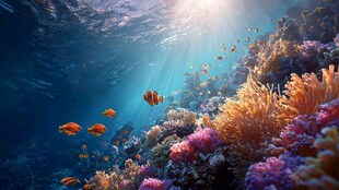 海底珊瑚与缤纷鱼群景观