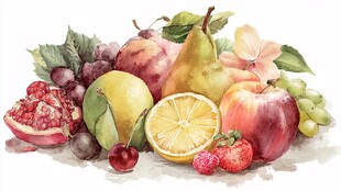 缤纷水彩水果静物组合