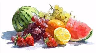 水彩绘多彩水果静物