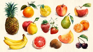 缤纷水彩水果集合图