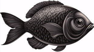 黑金鱼插画 线条精致细腻