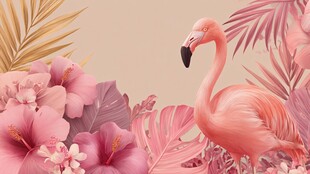 粉色火烈鸟与烂漫花卉世界