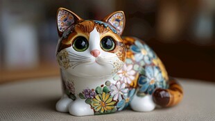 彩绘花猫摆件 精致又可爱