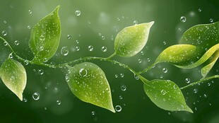 嫩绿枝叶上的晶莹水珠