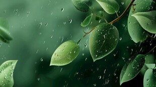 雨中绿叶 清新自然景致