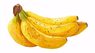 手绘带斑点的成串黄色香蕉