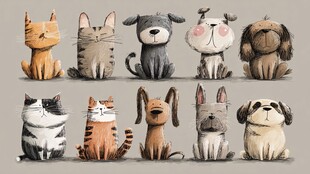 可爱猫狗插画集合