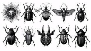 复古风格甲虫插画集合