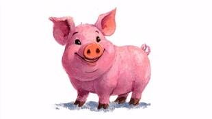 可爱粉色小猪水彩插画