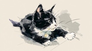 黑白猫咪惬意趴卧