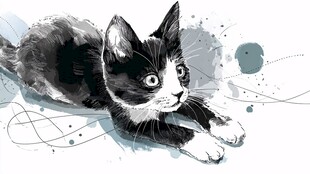 黑白萌猫侧卧俏皮模样