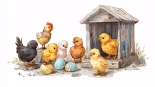 鸡群与蛋的温馨田园场景