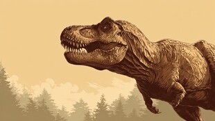 霸王龙在森林边昂首咆哮