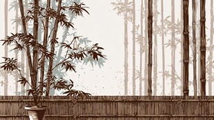 中式竹景 雅致盆栽画面