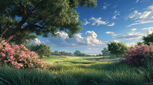 田园风光中的烂漫花草