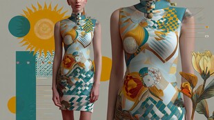 时尚印花旗袍展示