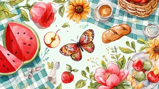 夏日野餐插画场景