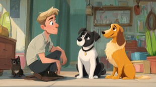 男子与萌犬们的温馨瞬间