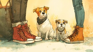 人与萌犬的温馨同框时刻