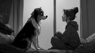 女孩与狗的静谧对视时刻