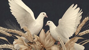 白鸽伴麦穗 唯美自然景