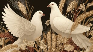 白鸽立于麦穗间的美好画面