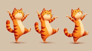 欢快跳舞的卡通橘猫