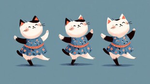 三只萌猫欢快起舞