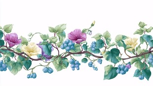 手绘藤蔓花卉果实装饰图