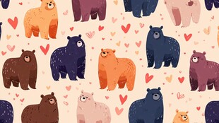 可爱小熊与爱心图案背景