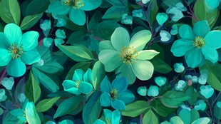 蓝绿色花卉植物图案背景